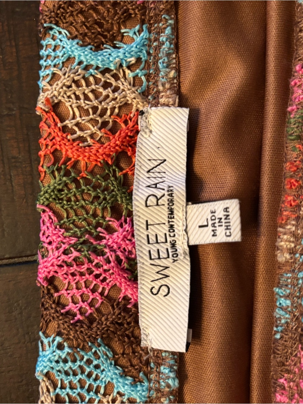 Sweet Rain Crocheted Lined Chevron Maxi Skirt -Pink, Turquoise, Brown, Cream - Picture 3 of 5
